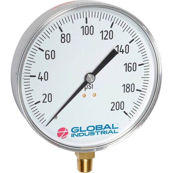 Global Industrial 0-60 PSI psi, 1/4 in NPT Bottom Mount Location, Stainless Steel Case Material B2781390 - main